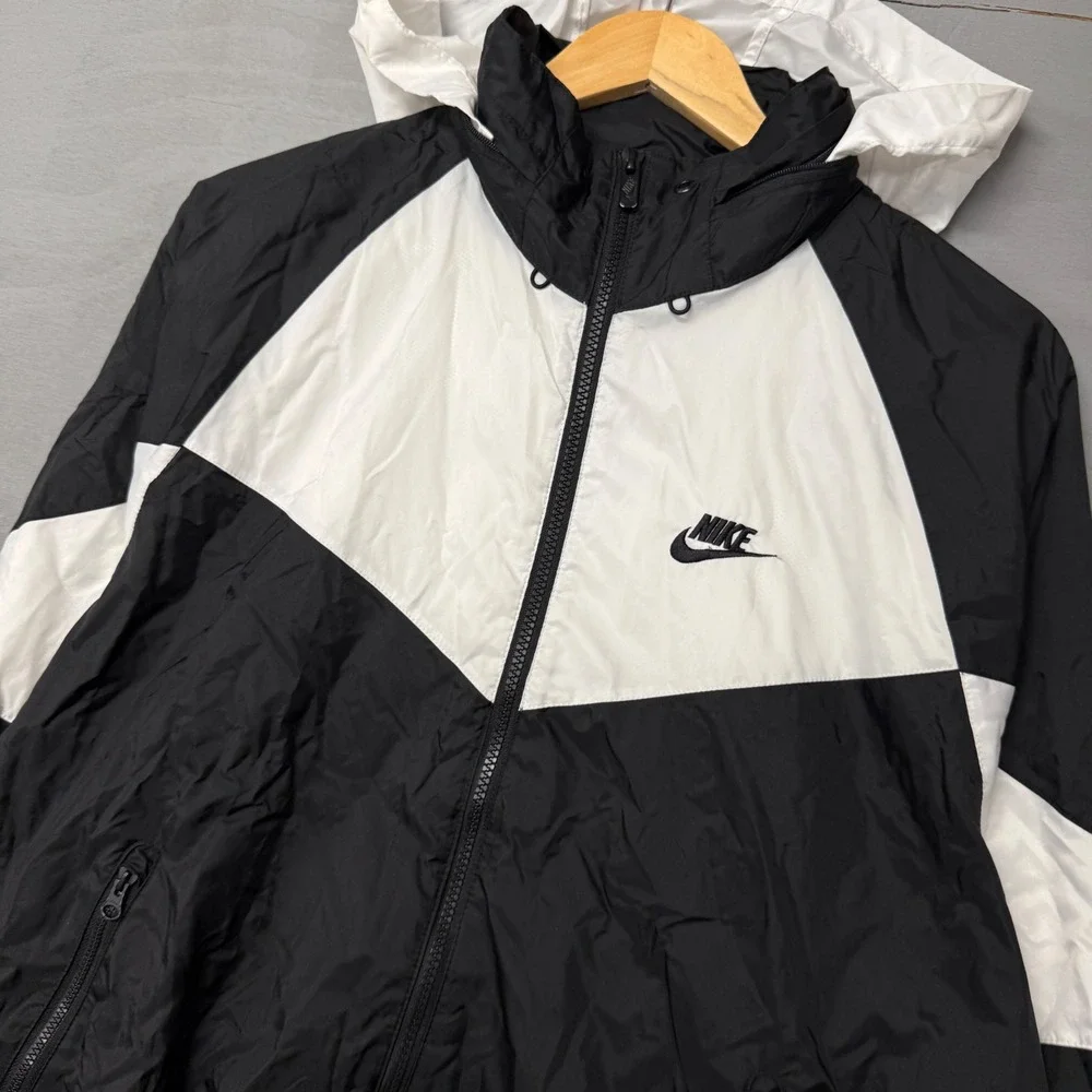 Y2K‎ Nike Windrunner Jacket Black White Colorblock Full Zip Packable Hood Small